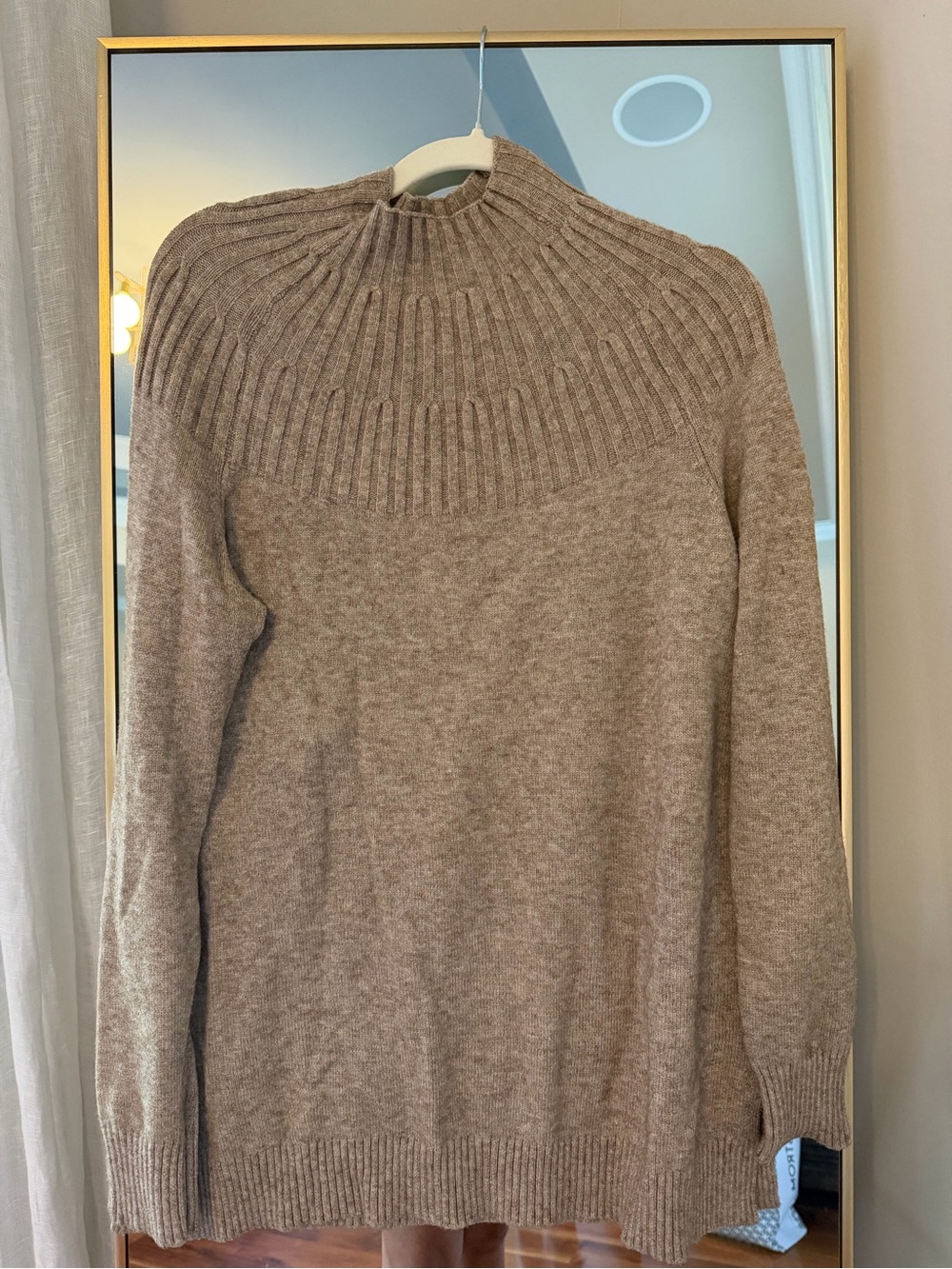 Anthro Women's Neutral Ribbed Yoke Sweater - Beige